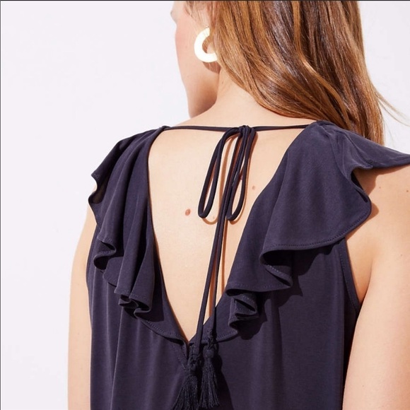 Loft | Ruffle Tie Back Flutter Blouse Black M - Picture 1 of 15